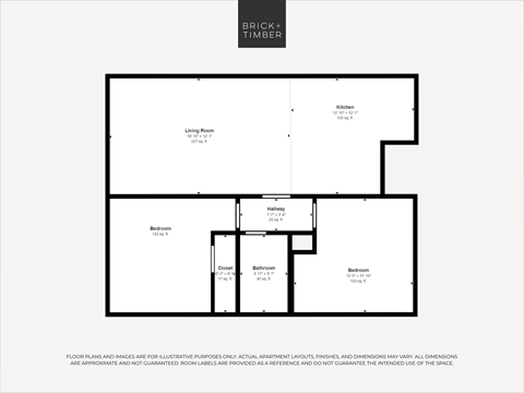 Floor plan for 2 beds, 1 bath, 755 sqft